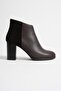 Women's Genuine Leather Heeled Boots with Suede Detail on the Back - Brown - 3