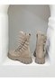 25K-001-R25-208 Khaki Leather Buckle Detail Thick Sole Boots for Women - 5