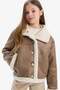 New Season Girls' Water Repellent Large Collar Plush Lining Coat