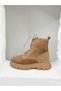 25K-001-R25-202 Khaki Leather Lace-Up Thick Sole Boots for Women - 3