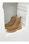 25K-001-R25-202 Khaki Leather Lace-Up Thick Sole Boots for Women