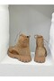 25K-001-R25-202 Khaki Leather Lace-Up Thick Sole Boots for Women - 5