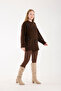 Bow Ribbon Detail Brown Oversize Women's Long Sweater - 5