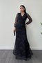 Glittery Tulle Fabric Double-Breasted Collar Mermaid Dress - Black - 2
