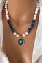 Natural Stone Blue Agate Detail Eye End White Design Necklace