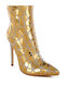 Women Rhinestones Embellished Metallic Boots in Gold - 4
