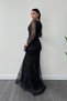 Glittery Tulle Fabric Double-Breasted Collar Mermaid Dress - Black - 5
