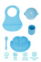 5-Piece Silicone Baby Feeding Set Blue (Divided Food Plate, Leak-Proof Bowl, Spoon, Cup, Bib)