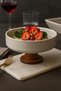 Akkoyunllu Home Round Bowl Acacia Salad Bowl with Wooden Legs, Ceramic Presentation Serving Bowl 19 cm