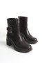 Women's Metal Buckle and Metal Thick Heeled Boots - Stylish Winter Boots with Side Zipper and Thermo Sole