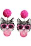Funny Cute Bubble-Blowing Cat Earrings – Creative Kitty with Glasses, Acrylic Drop Dangle Earrings