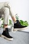 Black Suede Elastic Lace-Up Flat Sole Women's Boots