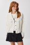 Women's Beige Contrast Stripe Knitwear Cardigan Mx00267 - 2
