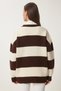 Women's Brown Bone Striped Soft Knitwear Sweater Pf00110 - 5