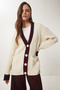 Women's Cream Contrast Color Knitted Knitwear Cardigan Yy00229