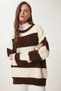 Women's Brown Bone Striped Soft Knitwear Sweater Pf00110