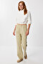 Women's Ecru Elastic Waisted Ribbed Knitted Crop Sweater Mx00265 - 4