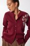 Women's Burgundy Embroidered Beaded Knitwear Cardigan Nx00009 - 2