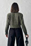 Khaki Zippered Crop Suede Knitted Jacket Twoaw26Ce00067 - 4