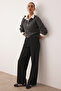 Siyah Palazzo/Extra Geniş Paça Dokuma Kumaş Pantolon TWOSS23PL00062