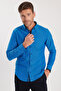 Navy Blue Men's Oxford Shirt - Slim Fit, Long Sleeve, Buttoned Collar - 5