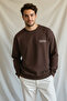 Kahverengi Oversize/Geniş Kesim Uzun Kol Yazı Nakışlı Sweatshirt TMNAW24SW00164 - 5