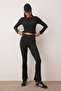 Siyah Flare/İspanyol Paça Yoga Örme Spor Tayt THMAW26TY00011 - 3