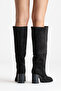 Josette Black Suede Women's Thick Heeled Boots - 8