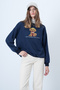 Women's Navy Blue Front Printed Oversize Cotton Sweatshirt Alc-X14651