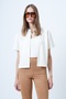 Women's White Gold Brooch Short Sleeve Knitted Jacket and Strapless Blouse Set Alc-X14650