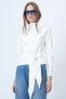 Women's White Stand Collar Waist Tie Blouse Alc-X14652 - 3