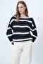 Women's Navy Blue Ecru Boat Neck Regular Fit Striped Blouse Alc-X14660 - 5
