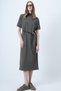 Women's Khaki Stand Collar Short Sleeve Belted Midi Length Knitted Dress Alc-X14634 - 5