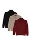 Men's 3-Pack Black-Burgundy-Light Brown Slim Fit Slim-Fit Zippered Stand-Up Collar Knitwear Sweater