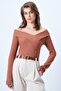 Women's Cinnamon Brown Wide Neck Ottoban Blouse Alc-X14342 - 3
