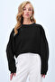 Black Crew Neck Bat Sleeve Wide Cut Basic Blouse Alc-X14391