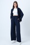 Women's Navy Blue Hooded Zipper Jacket and High Waist Wide Leg Pants Set Alc-X14606 - 2