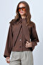 Brown Scarf Detailed Buttoned Jacket Alc-X14669 - 3
