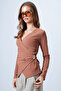 Cinnamon Double Breasted Cut V-Neck Brooch Detailed Ottoban Blouse Alc-X14337 - 2