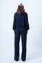 Women's Navy Blue Kangaroo Pocket Crop Sweatshirt and Green Casual Fit Trousers Set Alc-X14609 - 5