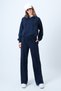 Women's Navy Blue Kangaroo Pocket Crop Sweatshirt and Green Casual Fit Trousers Set Alc-X14609