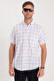 Men's Regular Fit Classic Cut Oversized 100% Cotton Linen Texture Pocketed Checked Short Sleeve Shirt - 5