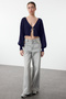 Lacivert Süper Crop Basic Fiyonklu Triko Hırka TWOAW24HI00315 - 2