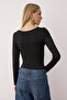Siyah Fitted/Vücuda Oturan Kayık Yaka Çıtçıtlı Esnek Örme Body TWOAW26BD00011 - 4
