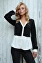 Black Color Block Buttoned Crepe Knitted Blouse Alc-X14499 - 4