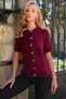 Women's Burgundy Crew Neck Buttoned Front Crew Neck Knitwear Cardigan Alc-X14483