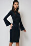 Black Asymmetrical Collar Draped Waist Sandy Dress Alc-X14450 - 4