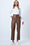 Women's Brown Double Pocket Front Trimmed Leather Trousers ALC-X14514 - 2