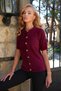 Women's Burgundy Crew Neck Buttoned Front Crew Neck Knitwear Cardigan Alc-X14483 - 3