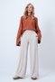 Beige Double Pocket Elastic Waist Soft Textured Wide Leg Knitted Trousers Alc-X14458